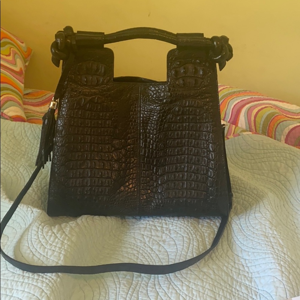 Genuine leather crocodile purse with strap
